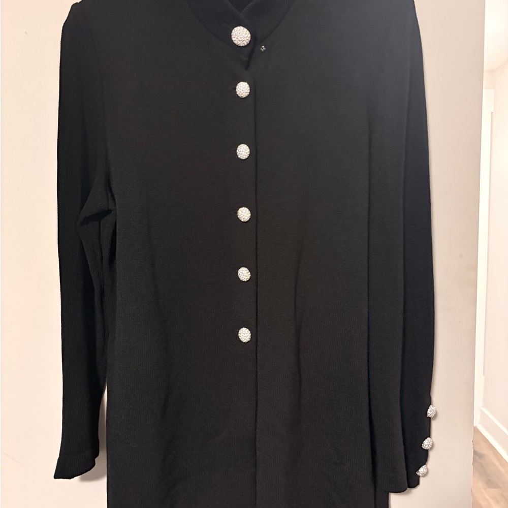 St. John Black Button-Down Shirt with Silver Accents